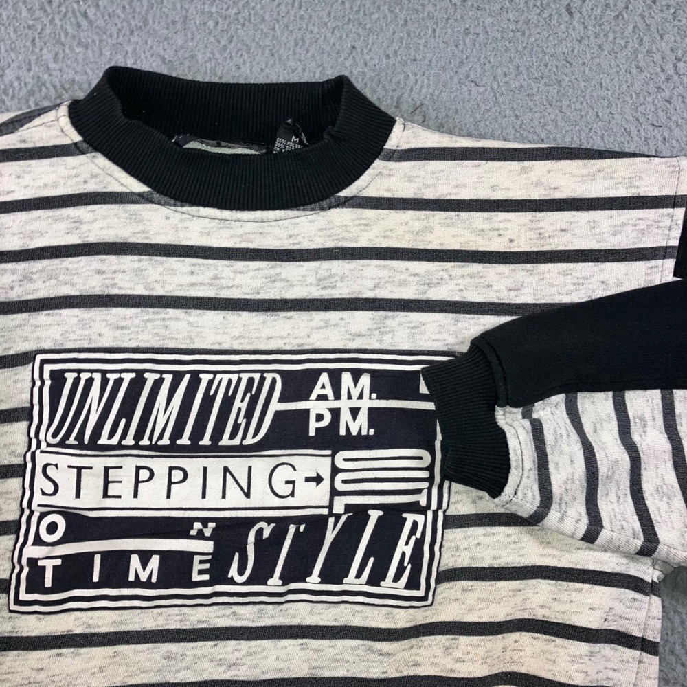 Vtg 90s Graphic Sweatshirt Mens M Striped Block Sleeve Thrashed Grunge Boxy